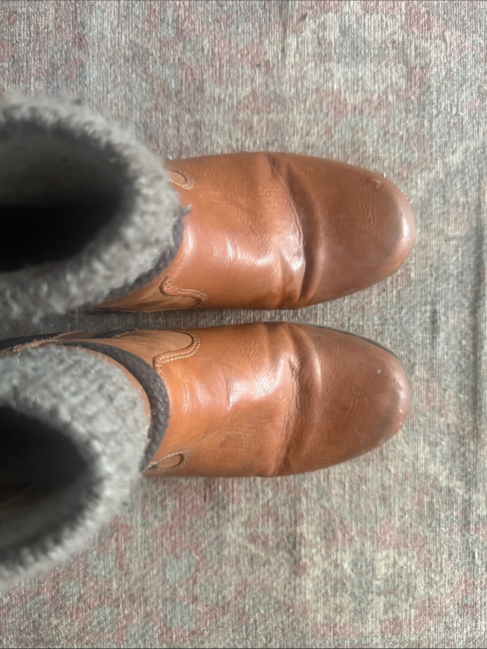 Rieker Chestnut Brown Leather Ankle Boots with Knit Cuff - Picture 3 of 5